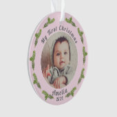 Elegant Festive Pink Baby eerste kerstfoto Ornament (voorkant)