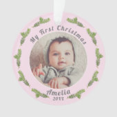 Elegant Festive Pink Baby eerste kerstfoto Ornament (voorkant)