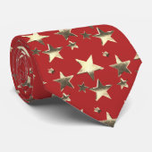 Elegant Festive Red Gold Stars Patroon Kerstmis Stropdas (Opgerold)