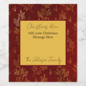 Elegant Festive Red Holiday Gold Leaf Christmas Wijn Etiket (Enkel label)