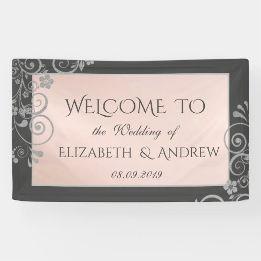 Elegant Festive Silver Flowers Wedding Banner (Horizontaal)