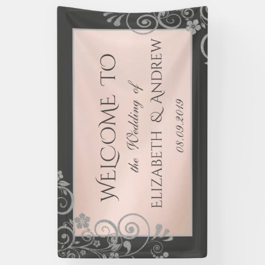 Elegant Festive Silver Flowers Wedding Banner (Verticaal)