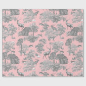 Elegant Festive Toile Fox Deer Rabbit Gray Pink Cadeaupapier (Vlak)