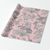 Elegant Festive Toile Fox Deer Rabbit Gray Pink Cadeaupapier (Uitgerold)
