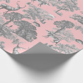 Elegant Festive Toile Fox Deer Rabbit Gray Pink Cadeaupapier (Hoek)