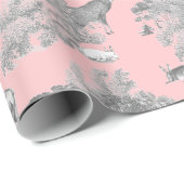 Elegant Festive Toile Fox Deer Rabbit Gray Pink Cadeaupapier (Rol Hoek)