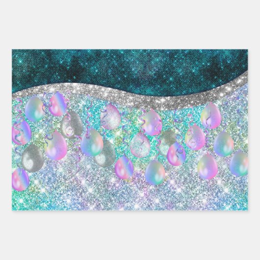 Elegant festive turquoise faux glitter ballloons inpakpapier vel (Voorkant)