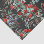 Elegant Festive Waterverf Red Blue Berries Black Tissuepapier (Detail)