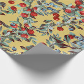 Elegant Festive Waterverf Red Blue Berries Gold Cadeaupapier (Hoek)