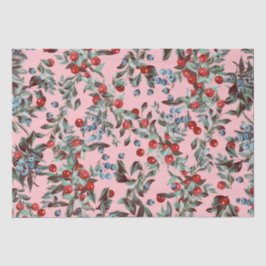 Elegant Festive Waterverf Red Blue Berries Roze Tissuepapier