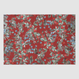 Elegant Festive Waterverf Red Blue Berries Tissuepapier