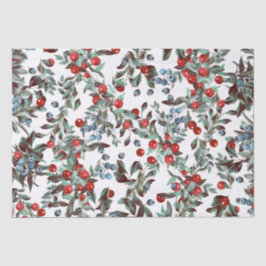 Elegant Festive Waterverf Red Blue Berries White Tissuepapier