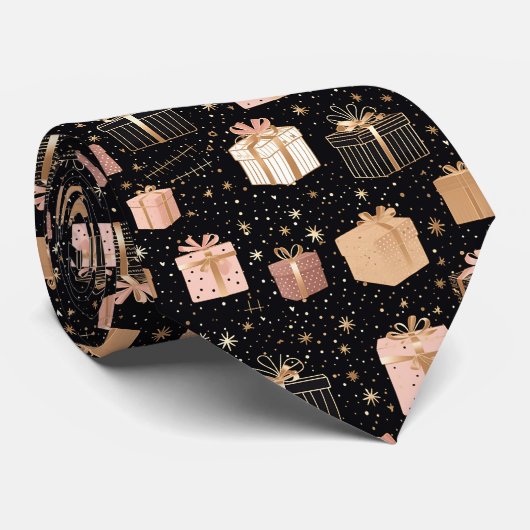 Elegant Festive Zwarte Kerstcadeaus Patroon Stropdas (Opgerold)
