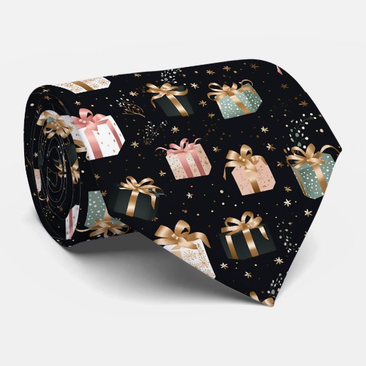 Elegant Festive Zwarte Kerstcadeaus Patroon Stropdas (Opgerold)