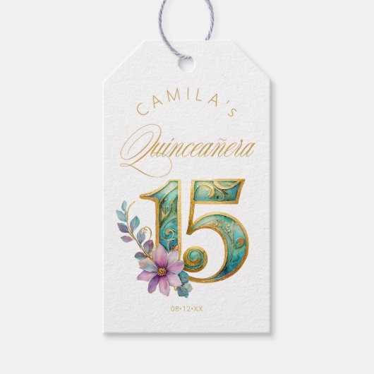 Elegant Fiesta Quinceanera Nummer 15 ID1029 Cadeaulabel (Voorkant)
