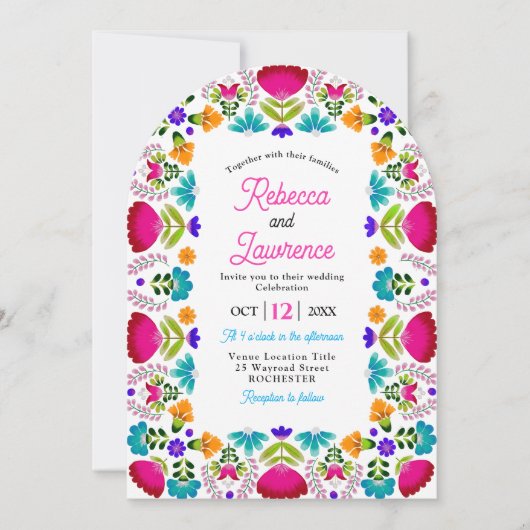 Elegant fiesta wedding white arched kaart (Voorkant)