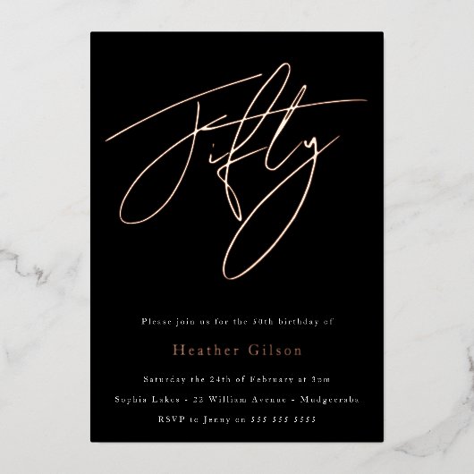 Elegant Fifty: 50ste verpartij Roze Goud Folie Uitnodiging (Voorkant)