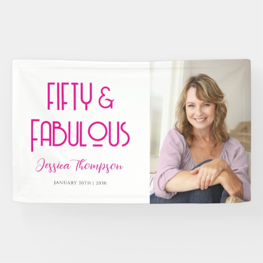 Elegant Fifty and Fabulous Art Deco 50th Birthday Spandoek (Horizontaal)