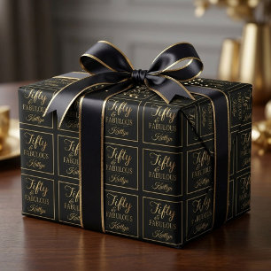 Elegant Fifty en Fabulous! 50ste Verjaardagsfeest Cadeaupapier