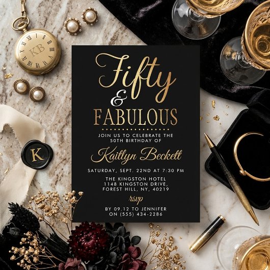Elegant Fifty en Fabulous! 50ste Verjaardagsfeest Kaart
