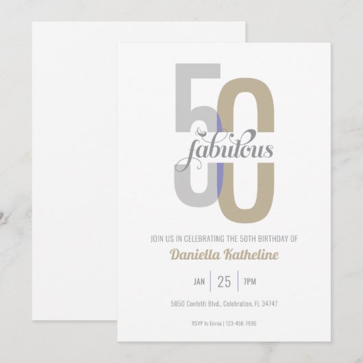 Elegant Fifty & Fabulous Modern 50e verjaardag Kaart (Voorkant / Achterkant)