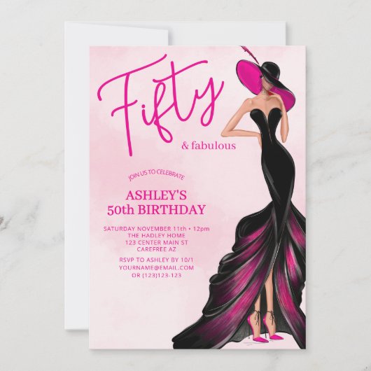 Elegant Fifty Fabulous Roze Jurk 50ste verjaardag Kaart (Voorkant)