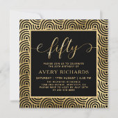 Elegant Fifty Script Zwart en Goud 50ste Verjaarda Kaart (Voorkant)