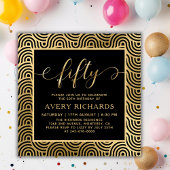 Elegant Fifty Script Zwart en Goud 50ste Verjaarda Kaart
