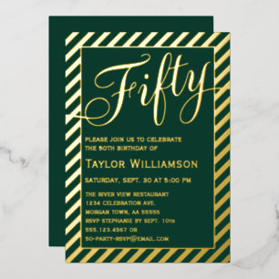 Elegant Fifty Smaragd Goud Folie 50ste Verjaardag Uitnodiging