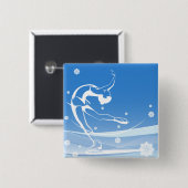 Elegant Figure Skater Silhouette Snowflakes Vierkante Button 5,1 Cm (Voorkant /achterkant)