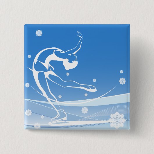 Elegant Figure Skater Silhouette Snowflakes Vierkante Button 5,1 Cm (Voorkant)