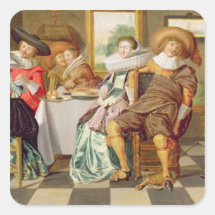 Elegant figuren die aan een tabel vastzitten vierkante sticker