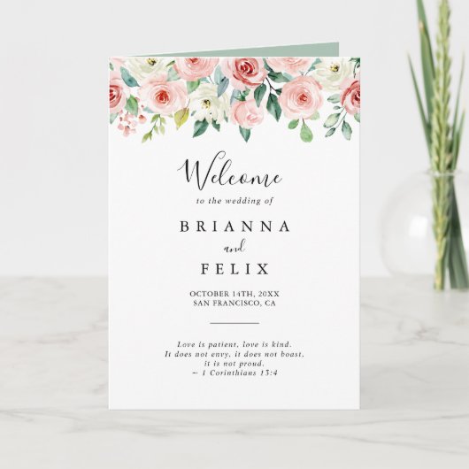 Elegant Fijne Herfst Bloemige Geplooide Trouw Programma (Voorkant)