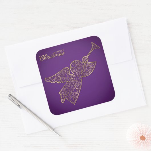 Elegant filigree angel vierkante sticker (Envelop)
