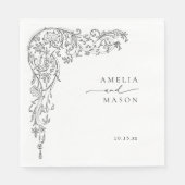 Elegant Filigree Black and White Paper Wedding Servet (Voorkant)