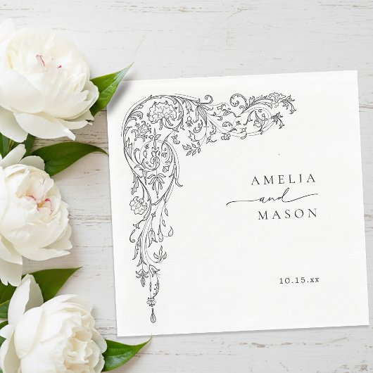 Elegant Filigree Black and White Paper Wedding Servet