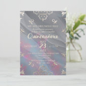 Elegant Filigree Border on Grey Silk Quinceañera Kaart (Staand voorkant)