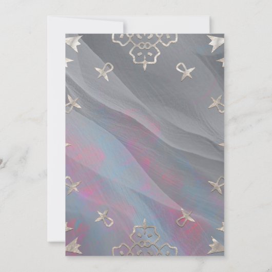 Elegant Filigree Border on Grey Silk Quinceañera Kaart (Achterkant)