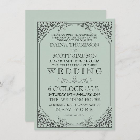  Elegant Filigree Lijst Border Wedding Kaart (Voorkant / Achterkant)