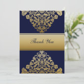Elegant Filigree Navy Gold Wedding Bedankkaart (Staand voorkant)