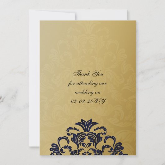 Elegant Filigree Navy Gold Wedding Bedankkaart (Achterkant)