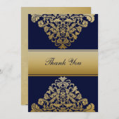 Elegant Filigree Navy Gold Wedding Bedankkaart (Voorkant / Achterkant)