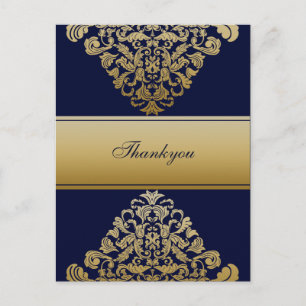 Elegant Filigree Navy Gold Wedding Briefkaart