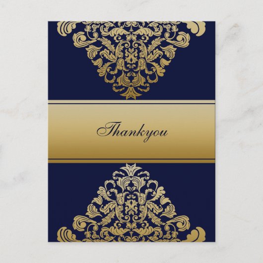 Elegant Filigree Navy Gold Wedding Briefkaart (Voorkant)