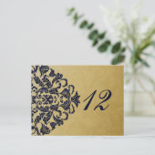 Elegant Filigree Navy Gold Wedding Briefkaart (Staand voorkant)