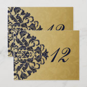 Elegant Filigree Navy Gold Wedding Briefkaart (Voorkant / Achterkant)