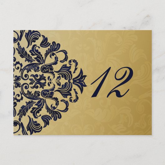 Elegant Filigree Navy Gold Wedding Briefkaart (Voorkant)