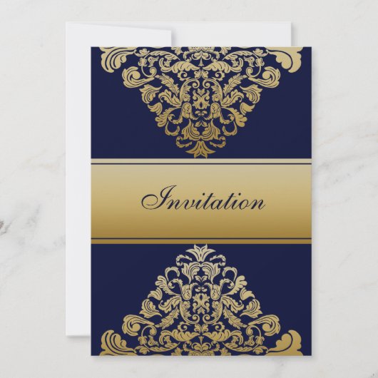 Elegant Filigree Navy Gold Wedding Kaart (Voorkant)