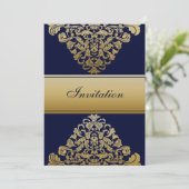 Elegant Filigree Navy Gold Wedding Kaart (Staand voorkant)