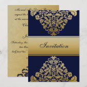 Elegant Filigree Navy Gold Wedding Kaart (Voorkant / Achterkant)